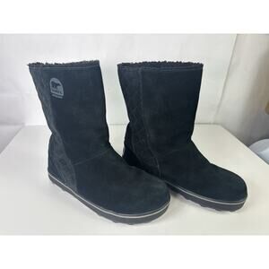 Sorel Womens Size 8.5 NL1975-011 Waterproof Sherpa Lined Winter Boot Black Suede